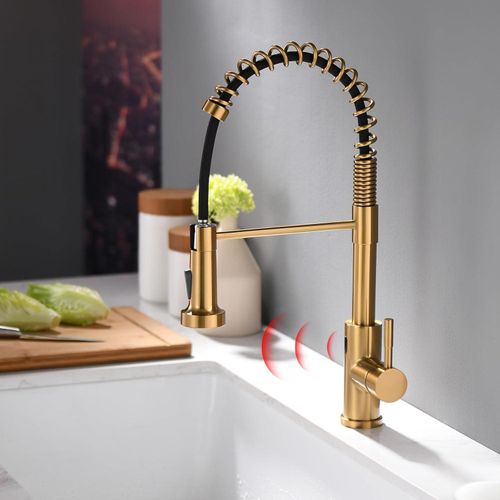 Infrarot Wasserhahn mit Ausziehbarer Brause 360° Schwenkbar Gebürstetes Gold