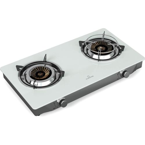 Klarstein Barzona Gaskochfeld, 2-Brenner Edelstahl & Glas, 7,7kW, Tragbarer Campingkocher mit Piezo-Zündung & Flammenausfallsicherung, Kompaktes und Tragbares Design, Wieß