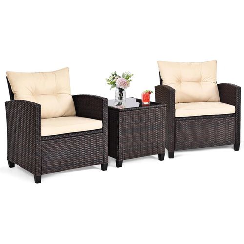 Rattan Balkonset Polyrattan Gartenmöbel Gartensessel & Tisch Outdoor Set Bistro inkl. Kissen