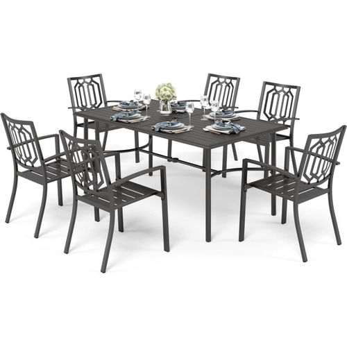 Gartenmöbel Set Metall Wetterfest 6er Set Stapelbare Stühle Tisch mit Schirmloch