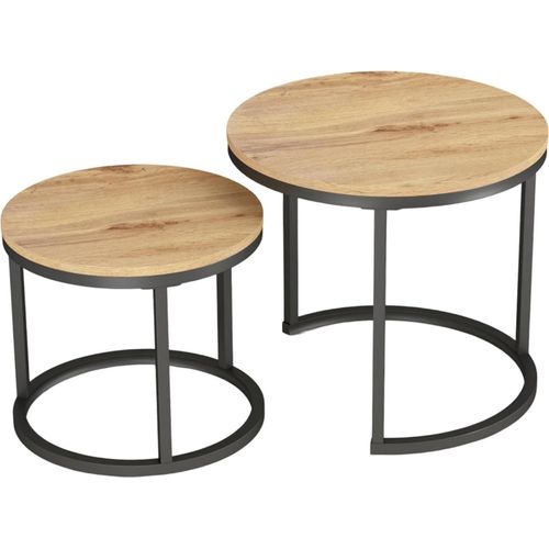 Couchtisch 2er Set Rund Eiche Beistelltisch Holz Sofatisch