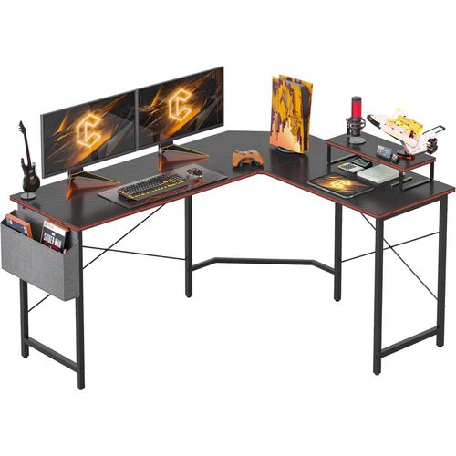 Gaming Eckschreibtisch mit Monitorständer 150x120cm Kohlefaser Schwarz