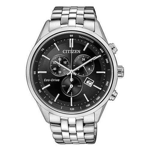 Chronograph CITIZEN, silber (silberfarben, schwarz), Armbanduhren, Herren, Armbanduhr, Herrenuhr, Solar, Stoppfunktion, Edelstahlarmband