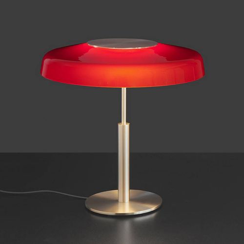 Oluce LED-Tischleuchte Dora, goldfarben, rot, Metall, PMMA