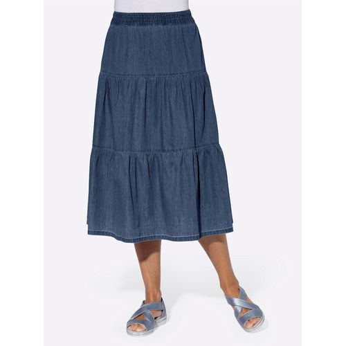 Jeansrock CLASSIC BASICS, Damen, Gr. 19, blau (blau, stone, washed), 100% Baumwolle, unifarben, wadenlang, Röcke
