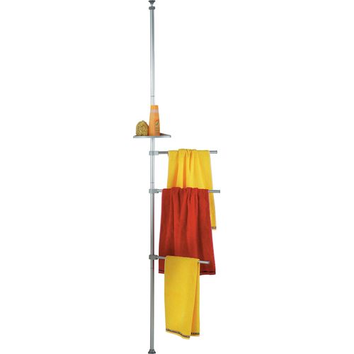Teleskop-Handtuchhalter RUCO, grau (alu, grau), B:47cm H:280cm, Aluminium, Handtuchhalter, 3 Handtuchstangen/1 Ablage, höhenvestellbar, Aluminium