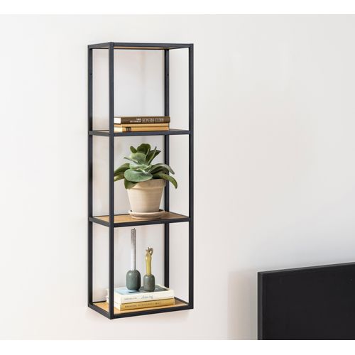 Wandregal ACTONA GROUP, schwarz (matt wildeiche, matt shwarz), B:24cm H:108cm T:37cm, Papier, Metall, Regale, Metallgestell im modernen Industrielook, 2 Einlegeböden, Höhe 108 cm