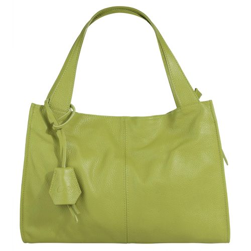 Shopper CLUTY, Damen, Gr. B/H/T: 40cm x 28cm x 11cm onesize, grün, Leder, leicht glänzend, unifarben, Taschen, echt Leder, Made in Italy