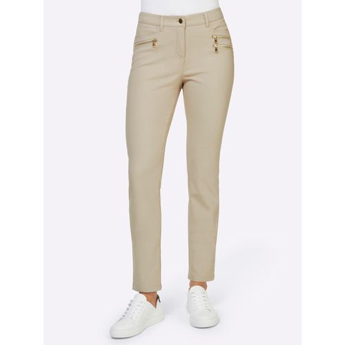 Stretch-Hose HEINE, Damen, Gr. 40, Normalgrößen, beige (sand), 48% Baumwolle, 45% Polyester, 7% Elasthan, Miedereinsatz:15% Elasthan, 85% Polyamid, unifarben, lang, Hosen