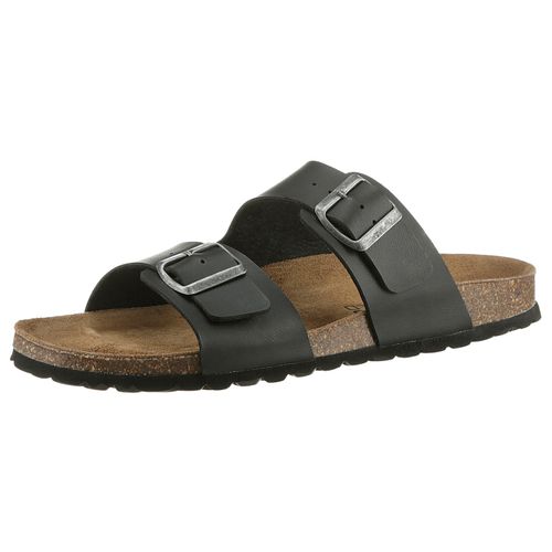 Pantolette MAN'S WORLD, Herren, Gr. 40, schwarz, Lederimitat, unifarben, klassisch, Schuhe, Schlappen, Sommerschuh, Hausschuh mit vorgeformtem Fußbett
