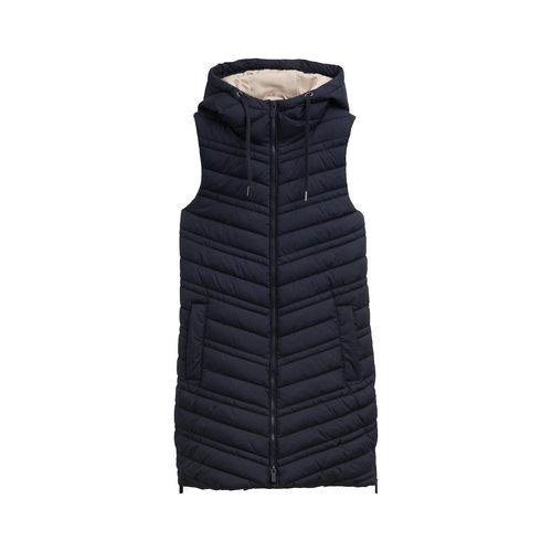 TOM TAILOR Damen Longstyle Steppweste mit Kapuze, blau, Uni, Gr. XXXL
