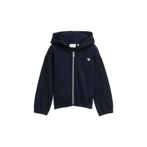 TOM TAILOR Mädchen Cropped Hoodie Sweatjacke mit Stickerei, blau, Uni, Gr. 92/98