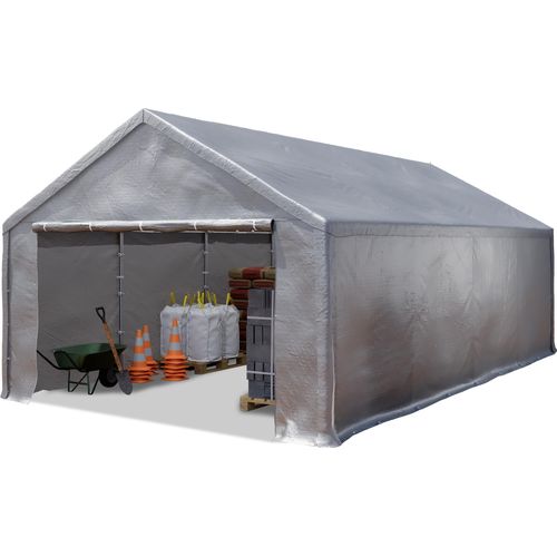 Lagerzelt 4x8m Zelthalle Unterstand Zeltgarage PE Plane 350 N wasserdicht in grau