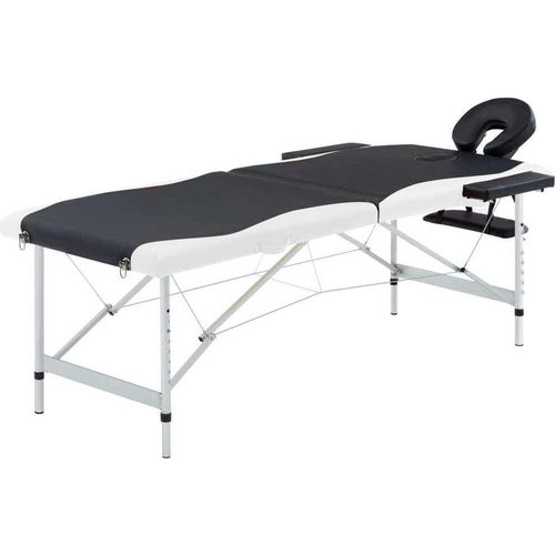 Massageliege Klappbar 2-Zonen Aluminiumgestell Schwarz und Weiß