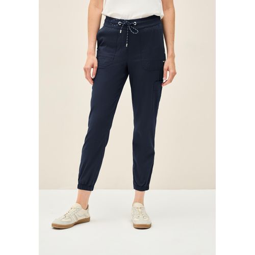 Jogger Pants CECIL, Damen, Gr. L, Länge 28, urban navy blau, Web, 71% Baumwolle, 25% Polyamid, 4% Elasthan, gestreift, casual, comfort fit knöchelfrei, Hosen, Middle Waist