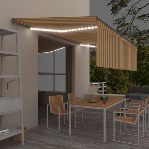 Markise Manuell Einziehbar mit Rollo & LED 5x3 m Gelb & Weiß 3069463