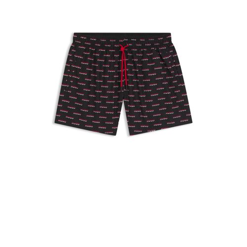 Badehose HUGO UNDERWEAR, Herren, Gr. L, N-Gr, schwarz, Gewirkt, Obermaterial: 100% Polyester, casual, Badehosen, durchgehender Split-Logo-Print, Verstellbarer Tunnelzug am Bund