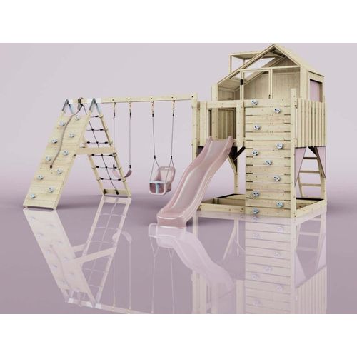 OutdoorToys Spielturm Oscar aus Holz in Rosa Babyschaukel