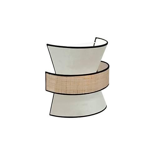 Wandleuchte Gatsby, Samt/Rattan, weiß, B 300 x T 300 x H 150 mm, 2 x E27, meet by paperflow