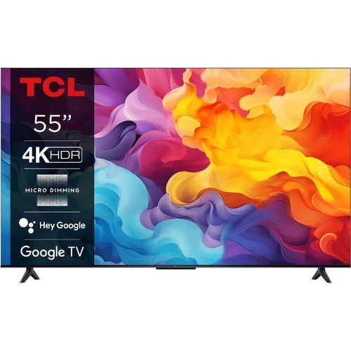 TCL 55V6B 55 Zoll, 4K Ultra HD, HDR TV, Smart TV unterstützt von Google TV (Dolby Audio, Motion Clarity, Sprachsteuerung, Kompatibel mit Google Assistant, Chromecast eingebaut