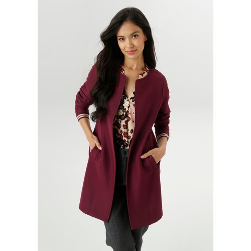 Longblazer ANISTON SELECTED, Damen, Gr. 40, rot (bordeaux), Ottomane, Obermaterial: 100% Polyester, unifarben, feminin, figurumspielend ca. Mitte Oberschenkel, Rundhals, Langarm eingesetzt normaler Saum, Blazer, in modischer Länge