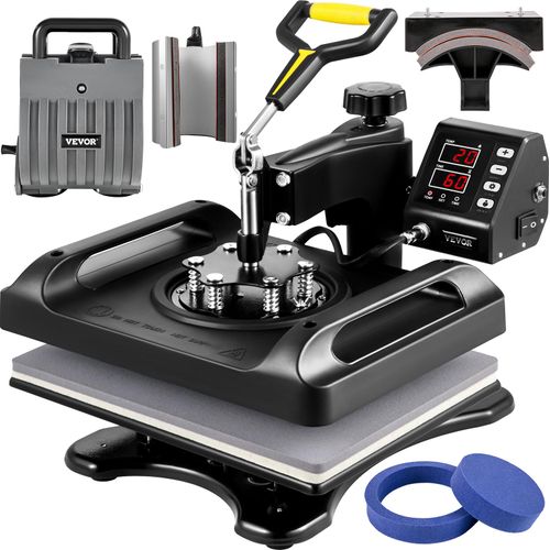 VEVOR 6 in 1 Transferpresse 1000W, 29x38cm Hitzepresse, Hitzepresse Maschine 0-210°C, DIY T-Shirtpresse mit Digitaler LED-Temperatur- und Zeitkontrolle zum Anbringen von Zahlen und Mustern auf Bechern