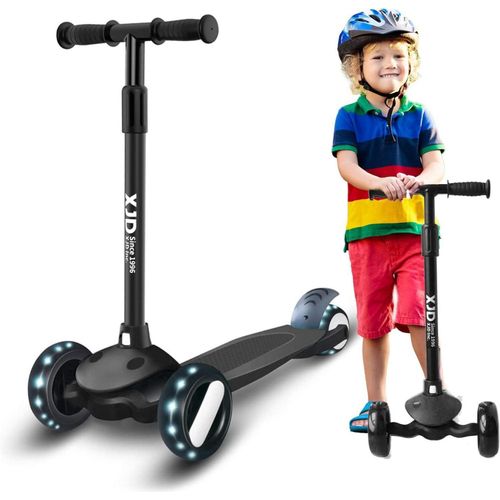 Kinderroller mit LED Rädern Richtungssperre höhenverstellbar bis 50 kg Schwarz