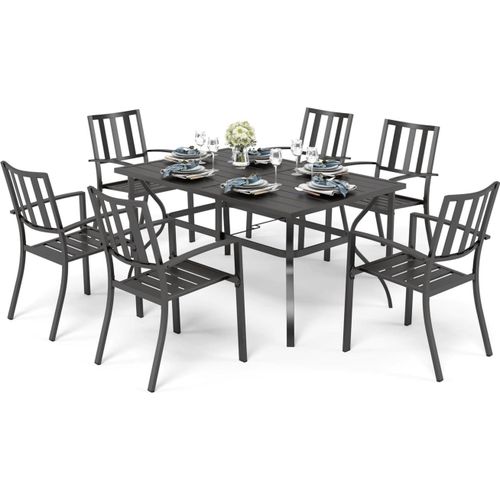 Gartenmöbel Set 6 Personen stapelbare Stühle Tisch wetterfest Metall