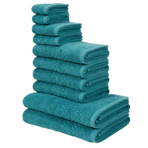 Handtuch Set MY HOME "Regona, als 10 tlg Set und Serie, Premium Handtücher, 500 gr/m²", blau (petrol), 10 tlg., Frottier, Frottier, Obermaterial: 100% Baumwolle, Handtuch-Sets, Duschtücher, Handtücher, Gästetücher, Seiftücher, 100% Baumwolle