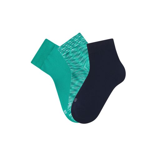 Kurzsocken H.I.S, Damen, Gr. 35-38, 1x marine, 1x grün, 1x grün meliert, Baumwollmischung, uni und melange, elastisch, Socken, zweimal uni, einmal meliert