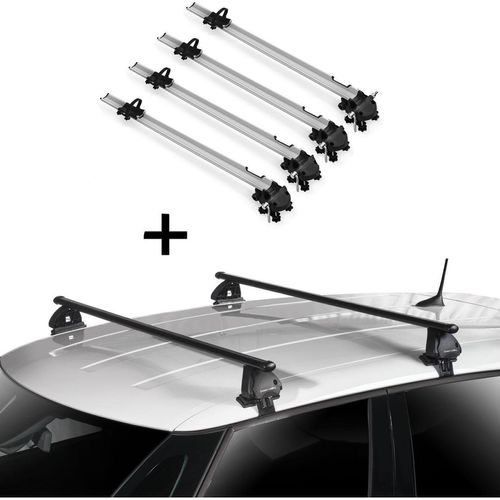 4x Fahrradträger Bike Pro + Dachträger VDP EVO Stahl kompatibel mit für Peugeot 107 5 Türer 2005-2014