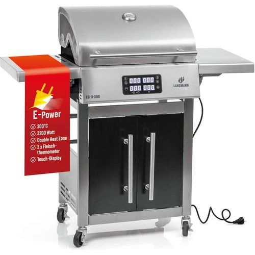 LANDMANN Elektro-Grillwagen EG-II-590 Leistungsstarker Standgrill 2 Fleischthermometern & Deckelthermometer Ohne Gas & ohne Kohle grillen Grillfläche