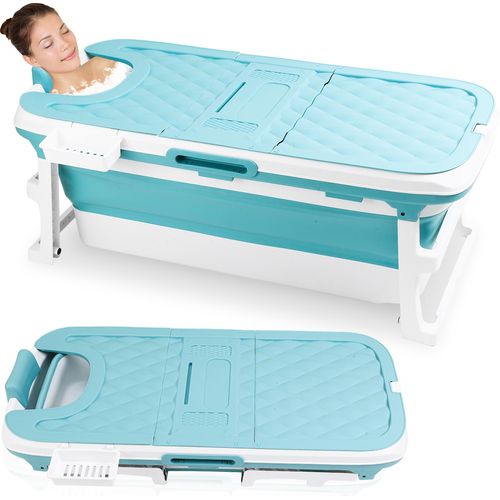 Jopassy 128cm Faltbare Badewanne Erwachsene mit Seifenkorb, Nackenkissen, Fussmassageroller, Praktisch und Tragbar,Spa