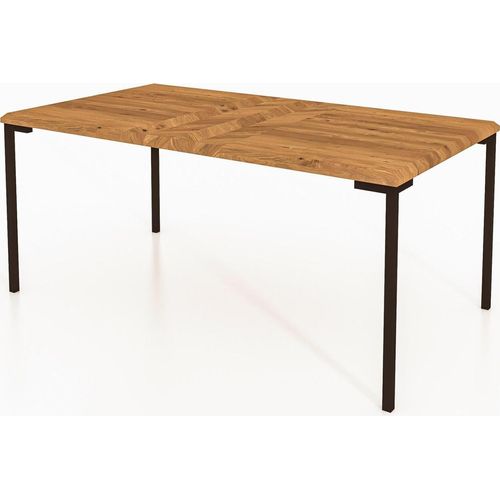 Esstisch Seiba Wildeiche massiv 80x150x78 Schwarze Metallbeine Fischgrätmuster