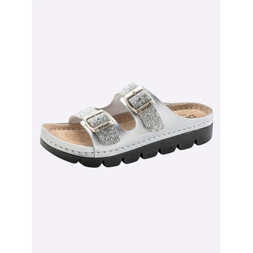 Hausschuh, Damen, Gr. 36, silber (silberfarben), Rindsleder, modisch, Schuhe