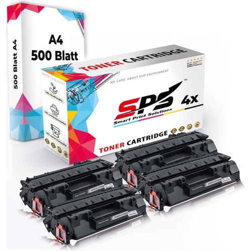 Druckerpapier A4 + 4x Multipack Set Kompatibel für HP LaserJet P 2035 (CE505A/05A) Toner-Kartusche Schwarz XL 3500 Seiten