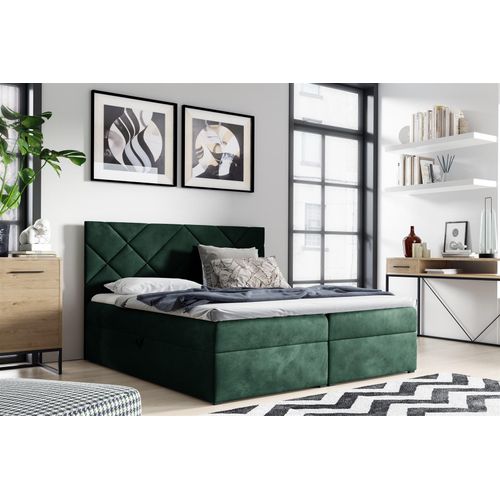 Boxspringbett Schlafzimmerbett 140x200cm LAZARO Nr3 Flaschengrün inkl Bettkasten