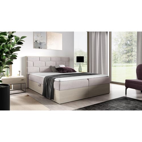 Boxspringbett Bett BEILA 120x200cm Nordic Teak Stoff Hellbeige inkl. Bettkasten