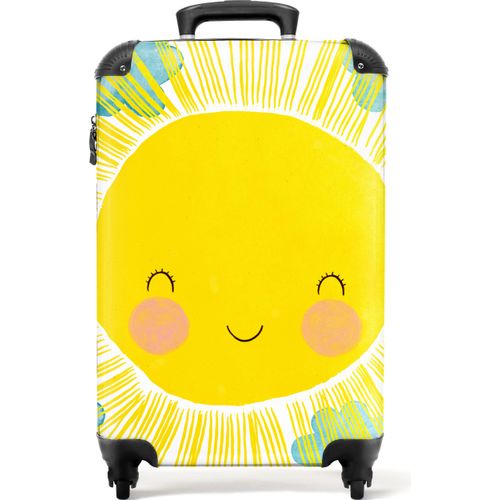 NoBoringSuitcases.com - Gelber Kinderkoffer Sonne - Passt in 55x40x20 cm und 55x35x25 cm - Handgepäckkoffer Kinder klein - Trolley auf Rädern - Reisekoffer mit Rädern - Rollkoffer gelb - Kindertrolley geeignet für Jungen und Mädchen - Koffer KinderHandgepäck Koffer 55x35x20 cm, 36L,