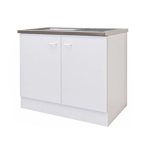 Spülenunterschrank mit Arbeitsplatte & Spüle - 100 cm breit - Weiß – Rapido