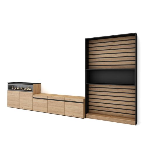 Wohnwand Wohnzimmer, 360x35x186cm, Für TV-Geräte bis zu 65