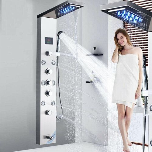 LED Edelstahl Duschpaneel Wasserfall Duschset Regendusche Massage Duscharmatur