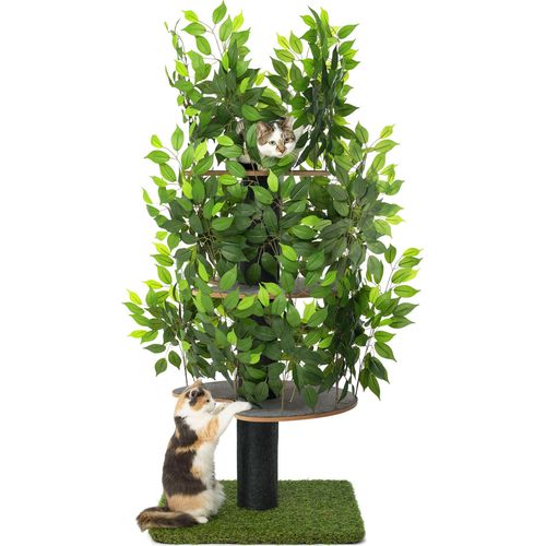 Kratzbaum Natur zum Klettern, Verstecken und Schlafen - Katzenbaum groß mit austauschbaren Blättern - mehrstufig, einfach zu montieren - haustiersichere Materialien, langlebige und robuste Cat Tree