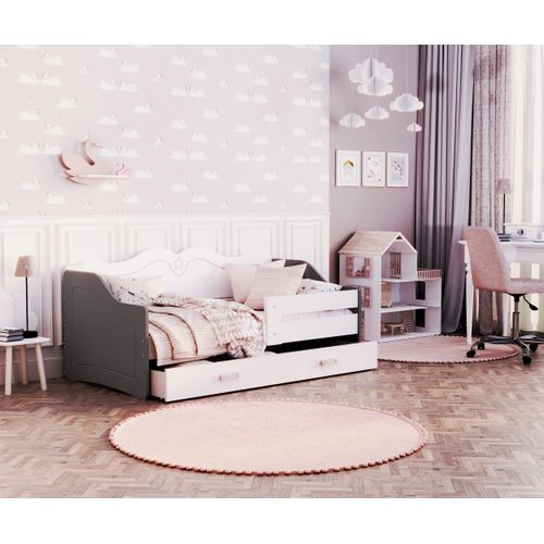 Kinderbett Jugendbett Babybett Princess Gitterbett Kinderzimmer neu 180x80 Weiss/Grau