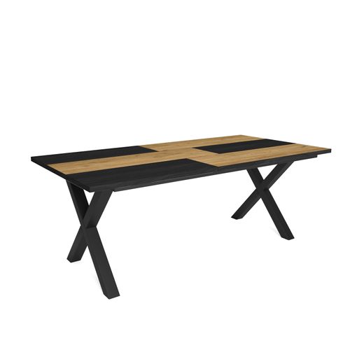 Esstische, 10 gäste, 194x90x75cm, Robust und stabil, Eiche und Schwarz, Industrielles Stil