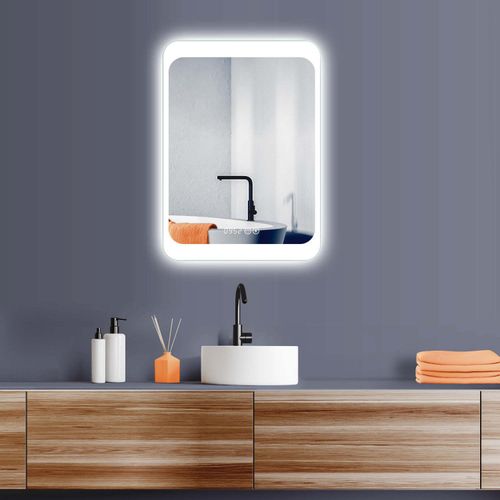 HOKO LED Wandspiegel 50x70 cm – Moderne Badspiegel mit Beleuchtung & Digitaluhr
