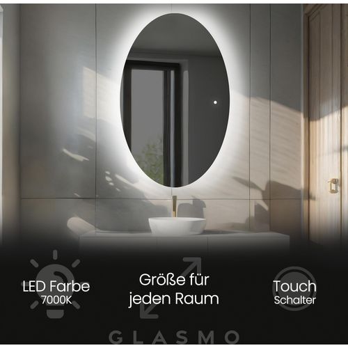 Spiegel mit Beleuchtung 70x130 cm Violet - Vertikal Oval Badezimmerspiegel mit LED Beleuchtung - Kaltweiß 7000K - LED Badspiegel Lichtspiegel mit Touch Schalter