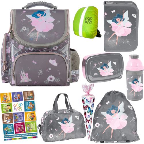 Schulranzen für Jungen und Mädchen, 9er-Set - Schul-Rucksack für Kinder mit Federmäppchen Schuhbeutel Sporttasche Sammelmappe Ballerina