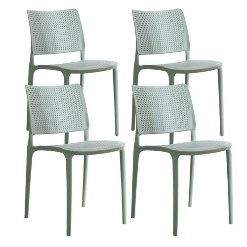 Set aus 4 salbeigrünen Terrassenstühlen aus Kunststoff - Oviala Riga