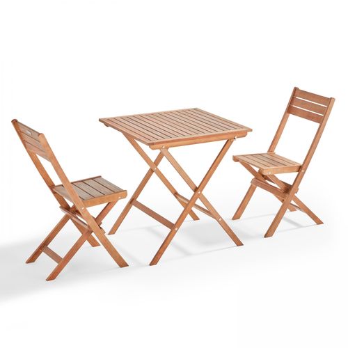 Tisch und 2 klappbare Stühle aus Eukalyptusholz - Oviala Sete